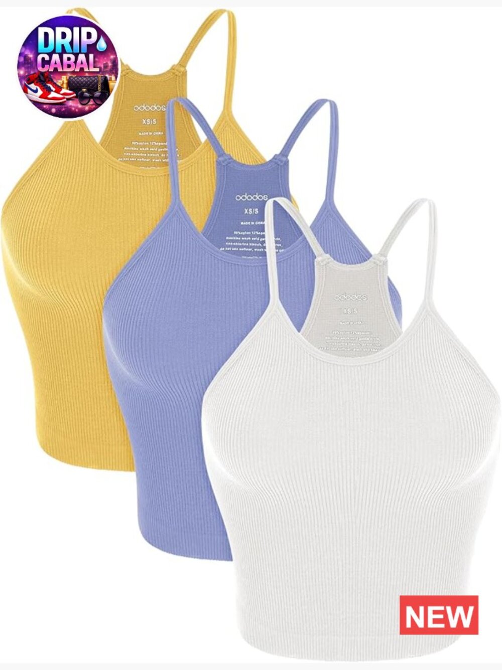 Seamless Rib-Knit Camisole Crop Tank Top 3-Pack